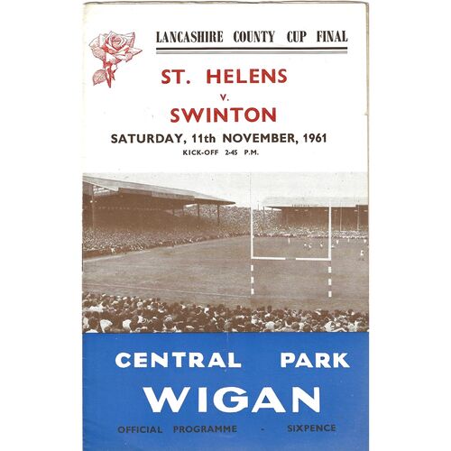 1961 St. Helens v Swinton (11/11/1961) Lancashire County Challenge Cup Final Rugby League Programme