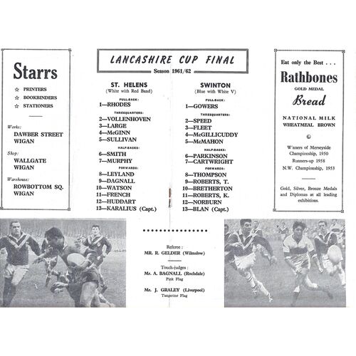 1961 St. Helens v Swinton (11/11/1961) Lancashire County Challenge Cup Final Rugby League Programme