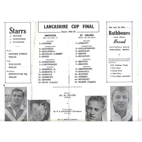 1962 Swinton v St. Helens (27/10/1962) Lancashire County Challenge Cup Final Rugby League Programme