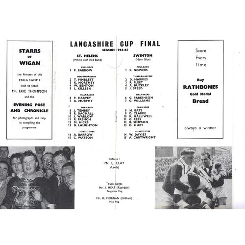 1964 St. Helens v Swinton (24/10/1964) Lancashire County Challenge Cup Final Rugby League Programme