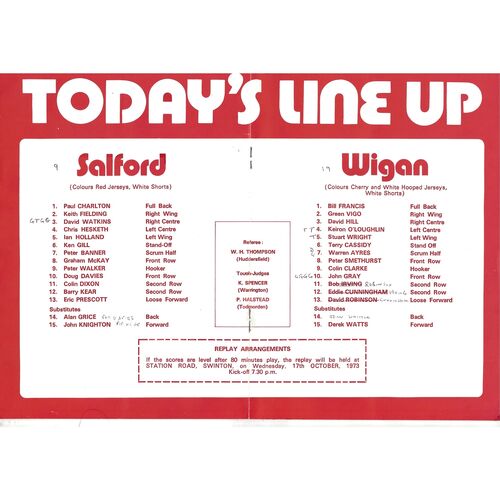 1973 Salford v Wigan (13/10/1973) Lancashire County Challenge Cup Final Rugby League Programme
