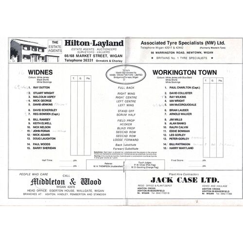 1976 Widnes v Workington Town (30/10/1976) Lancashire County Challenge Cup Final Rugby League Programme