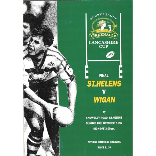 1992 St. Helens v Wigan (18/10/1992) Lancashire County Challenge Cup Final Rugby League Programme