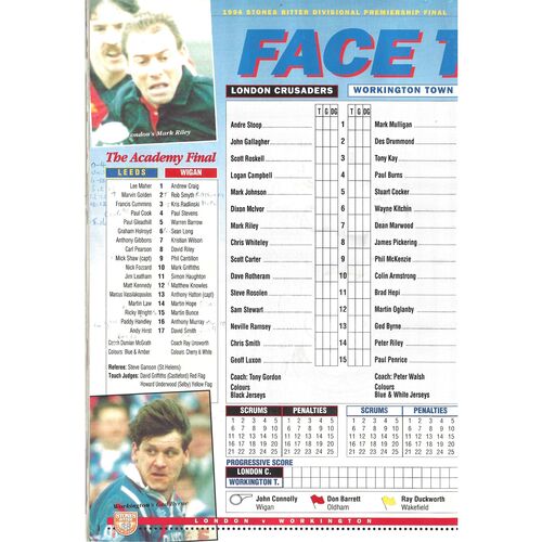 1994 Castleford v Wigan (22/05/1994) Rugby League Premiership Trophy Final Programme