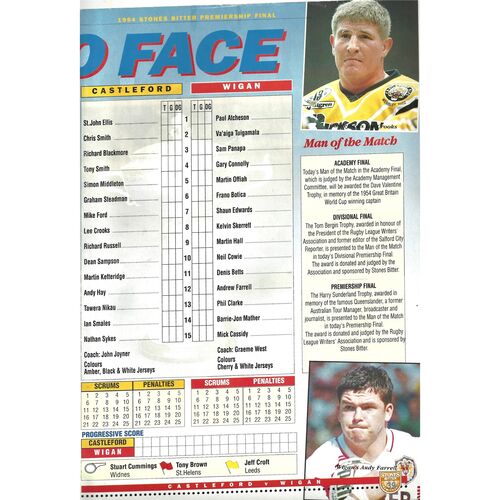 1994 Castleford v Wigan (22/05/1994) Rugby League Premiership Trophy Final Programme