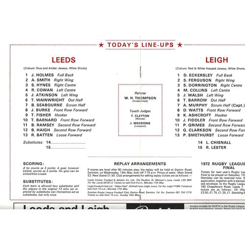 1971 Leeds v Leigh (15/05/1971) Rugby League Challenge Cup Final Programme