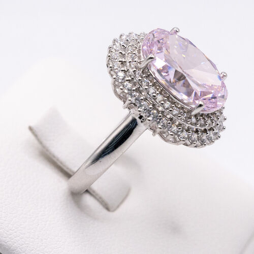 Pink Moissanite stone set on Rhodium plated 925 Sterling Silver Ring