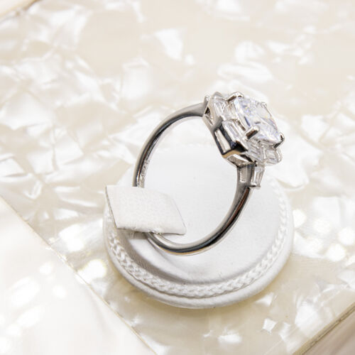 Asscher cut rhodium plated 925 sterling silver ring