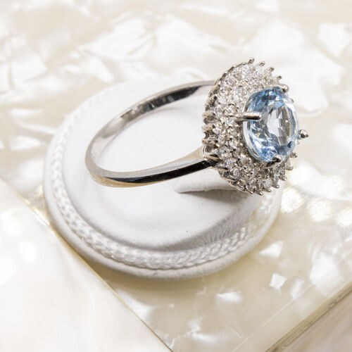 Blue Zirconia Stone set on Rhodium plated 925 Sterling Silver Ring