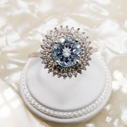 Blue Zirconia Stone set on Rhodium plated 925 Sterling Silver Ring