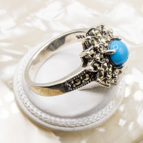 Pyrite Halo Cluster 925 Sterling Silver Turquoise Ring