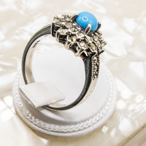 Pyrite Halo Cluster 925 Sterling Silver Turquoise Ring