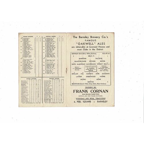 1950/51 Barnsley v Brentford Football Programme