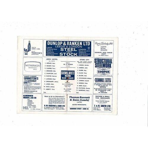 1968/69 Leeds United v Stoke City Football Programme