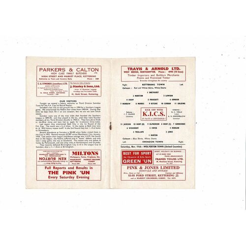 Kettering Town v Swindon Town FA Cup Replay Football Programme 1961/62
