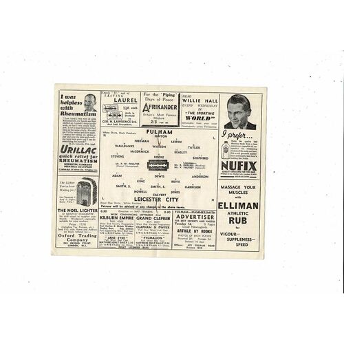 1946/47 Fulham v Leicester City Football Programme