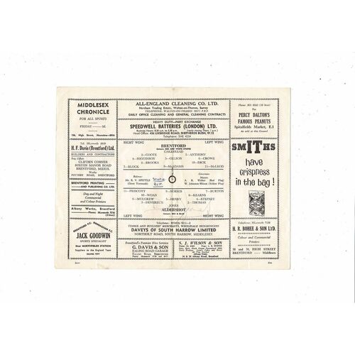 1962/63 Brentford v Aldershot Football Programme - many autographs