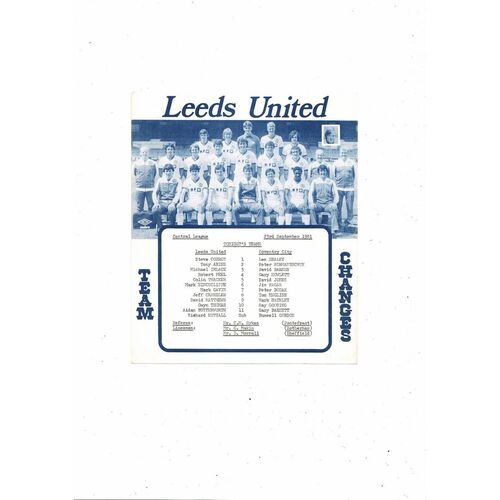 Leeds United v Coventry City Central League Football Programme 1981/82