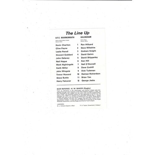 1974/75 Bournemouth v Gillingham League Cup 2nd Replay Programme @ Brentford