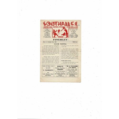 1950/51 Southall v Finchley Athenian League Football Programme