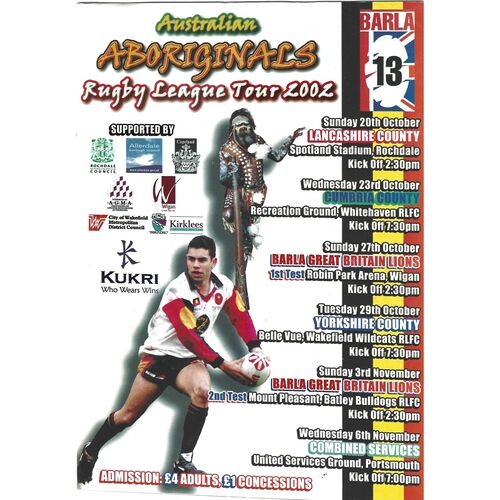 2002 Australian Aboriginals Rugby League Tour (20/10/2002- 06/11/2022) Rugby League Programme