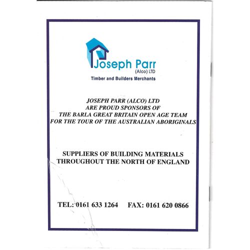 2002 Australian Aboriginals Rugby League Tour (20/10/2002- 06/11/2022) Rugby League Programme