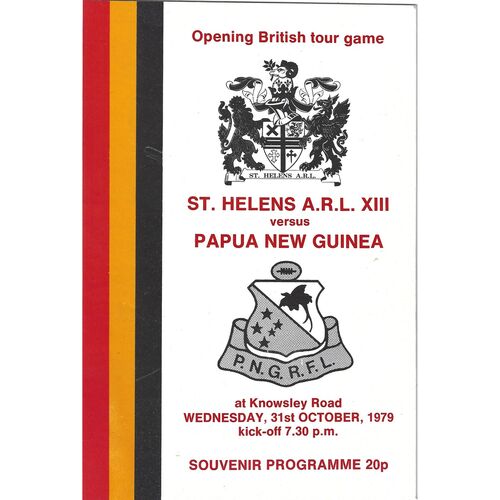 1979 St. Helens Amateur Rugby League XIII v Papua New Guinea (31/10/1979) British Tour Match Rugby League Programme