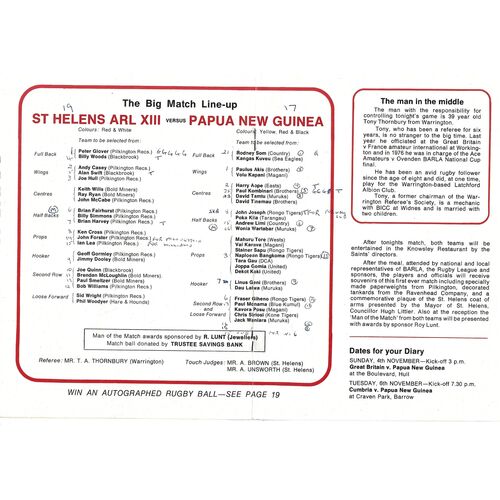 1979 St. Helens Amateur Rugby League XIII v Papua New Guinea (31/10/1979) British Tour Match Rugby League Programme