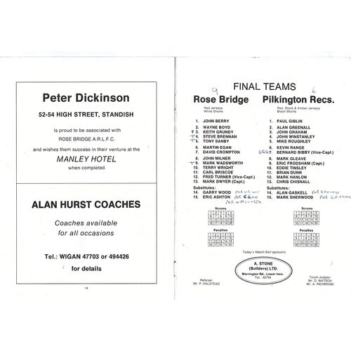 1980 Rose Bridge v Pilkington Recs (26/11/1980) BARLA Lancashire/Cumbria Youth Cup Final Rugby League Programme