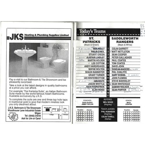 1992 St. Patricks v Saddleworth Rangers (19/04/1992 BARLA National Amateur Rugby League Challenge Cup Final Rugby League Programme