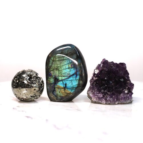 Labradorite, Pyrite & Amethyst Freeform Set