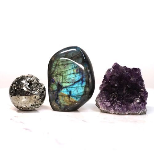 Labradorite, Pyrite & Amethyst Freeform Set