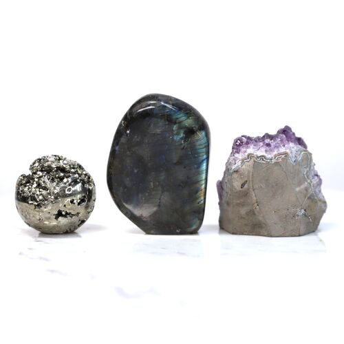 Labradorite, Pyrite & Amethyst Freeform Set