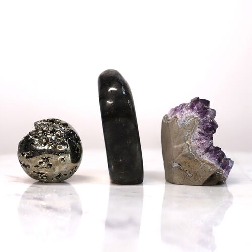 Labradorite, Pyrite & Amethyst Freeform Set
