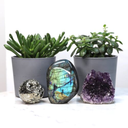 Labradorite, Pyrite & Amethyst Freeform Set