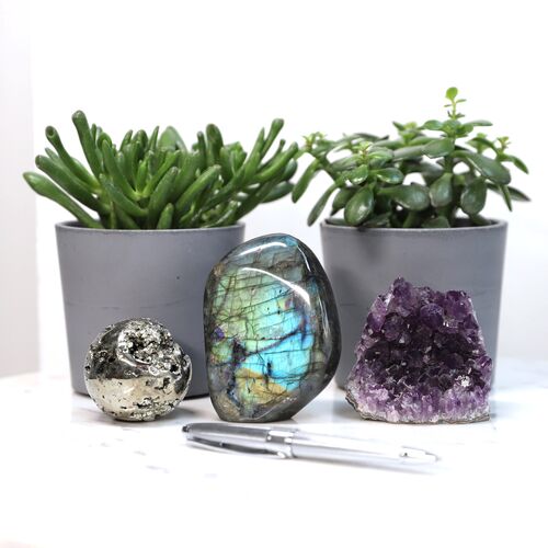 Labradorite, Pyrite & Amethyst Freeform Set