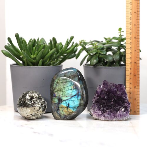 Labradorite, Pyrite & Amethyst Freeform Set