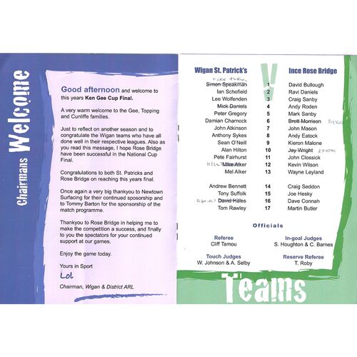 2007 Wigan St. Patrick's v Ince Rose Bridge (27/05/2007) Ken Gee Cup Final Rugby League Programme