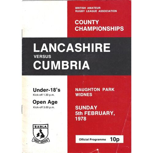 BARLA Lancashire/Cumbria Cup Final Programmes