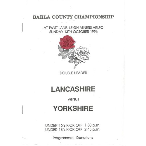 BARLA Lancashire/Yorkshire Youth Cup Final Rugby League Programmes