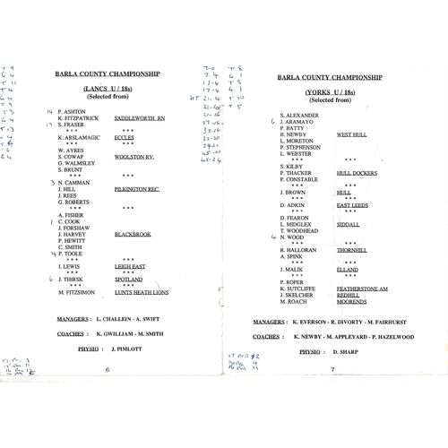 1996 Lancashire v Yorkshire (13/10/1996) BARLA County Championship Youth & Junior Rugby League Programme