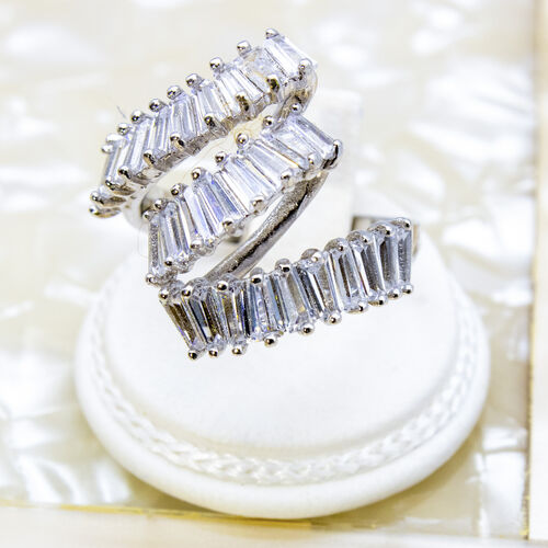 French 1950s Vintage Baguette Cut 925 Sterling Silver Ring