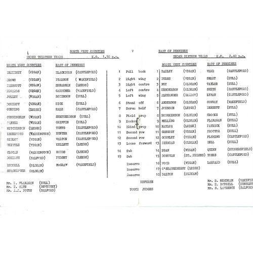 1979 N.W Counties v East of Pennines (10/11/1979) English Schools Rugby League Inter Regional Games Rugby League Programme