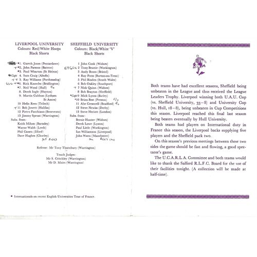 1980 Liverpool University v Sheffield University (30/04/1980) UCARLA Championship Final Rugby League Programme