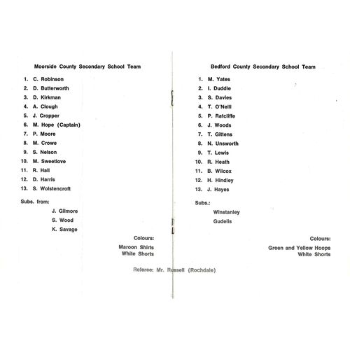 1972 Moorside County Secondary School (Swinton) v Bedford County Secondary School (Leigh) (17/04/1972) Lancashire Schools Rugby League Association Evening News Competition Final Rugby League Programme