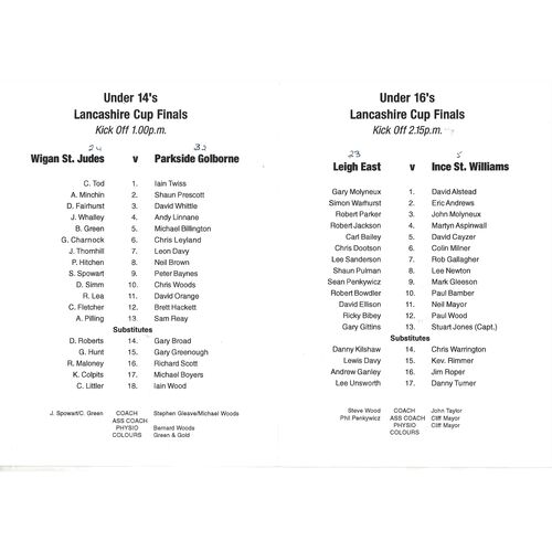 1998 BARLA The Lancashire County Youth & Junior Cup Finals (22/03/1998) Rugby League Programme