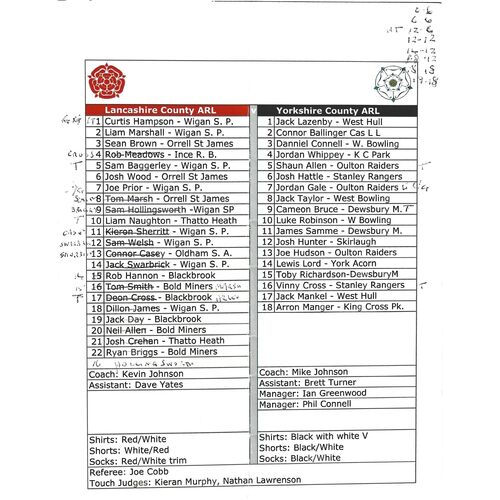2012 Lancashire A.R.L v Yorkshire A.R.L (14/10/2012) BARLA Under 17's County Tri-Series Rugby League Programme