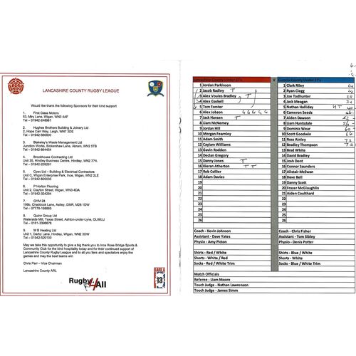 2013 Lancashire v Cumbria (27/10/2013) BARLA Under 17's County Tri-Series Rugby League Programme