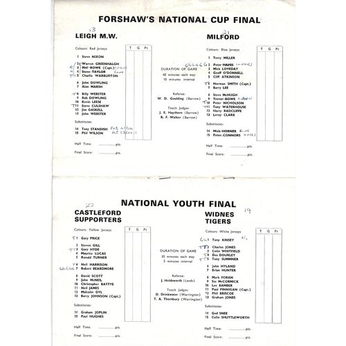1978 Leigh Miners Welfare v Milford (27/05/1978) BARLA Forshaw's National Cup Final Rugby League Programme and cuttings