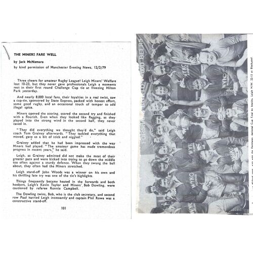 1978 Leigh Miners Welfare v Milford (27/05/1978) BARLA Forshaw's National Cup Final Rugby League Programme and cuttings